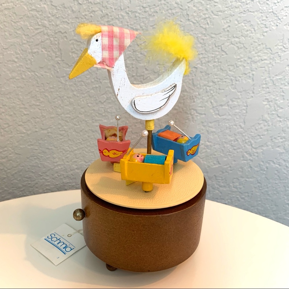 SCHMID Vintage Music Box—Stork with 3 Babies